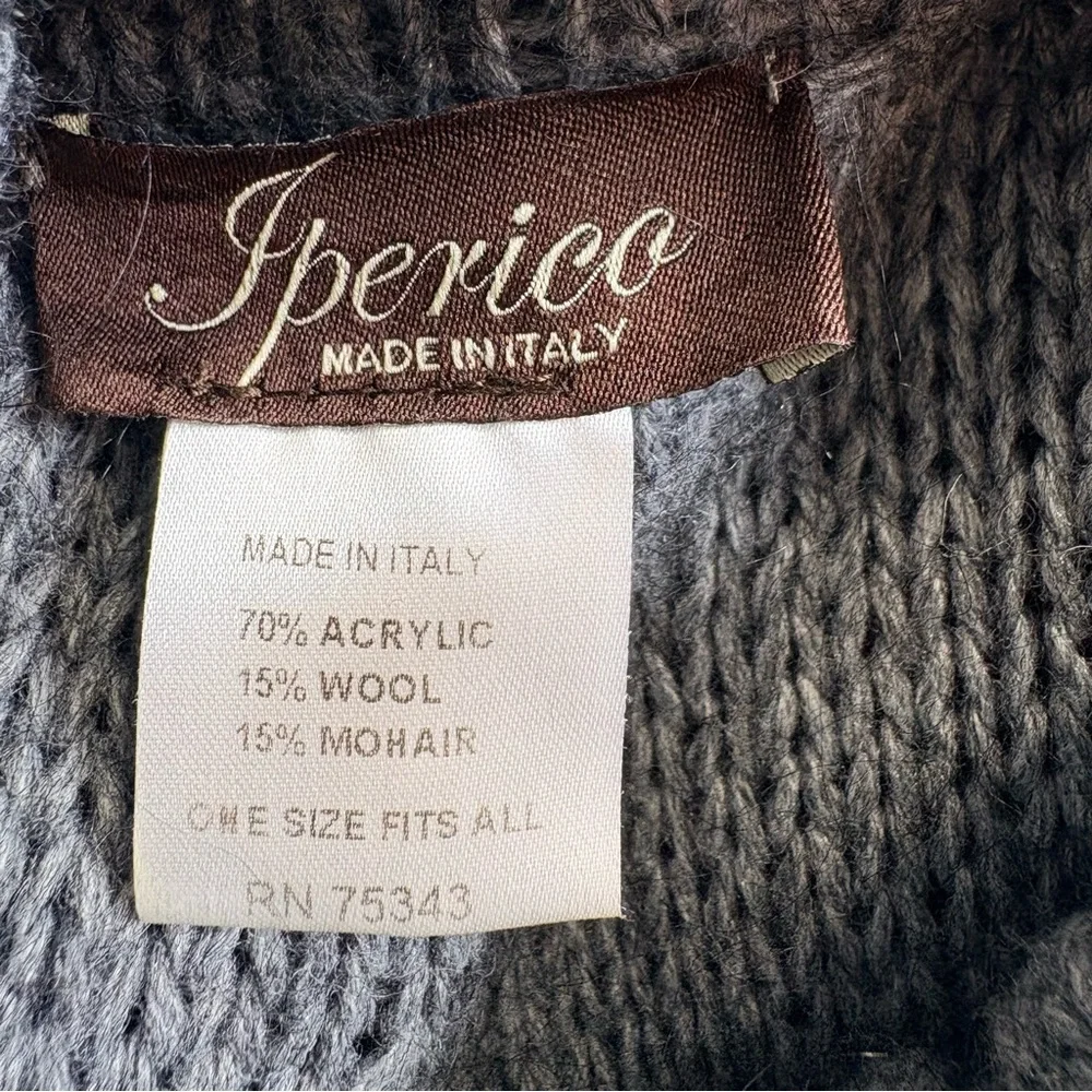 Iperico Made in Italy Grey Turtleneck Knit Poncho Sweater OS Wool Mohair Blend